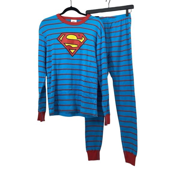 Hanna Anderson Superman™ Striped Long John Pajama Set Med 100% Organic Cotton - Picture 1 of 9